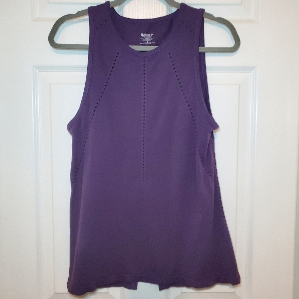 Athleta Tank Top Womens S Foothill Split Back Perforated Longline Crewneck Plum